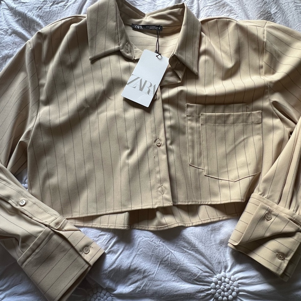 NWT pin striped cropped collared shirt